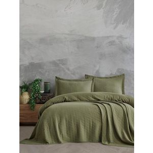 Set cuvertura de pat dubla 3 piese, L'essentiel Maison, Orella, Verde imagine