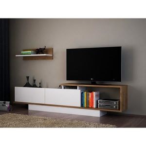 Comoda TV cu dulap, Wooden Art, Asos White Walnut imagine