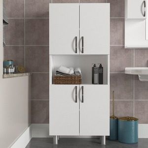 Dulap pentru baie Geronimo, Furny Home, 59.5x29.5x140.3 cm, alb imagine