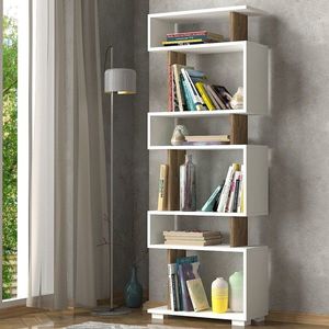 Biblioteca Blok, Woody Fashion, 60x19.5x165 cm, alb/maro imagine