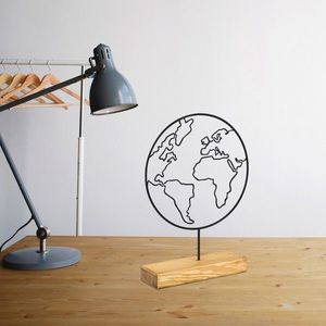 Decoratiune, World, 28x40x4 cm, Negru imagine