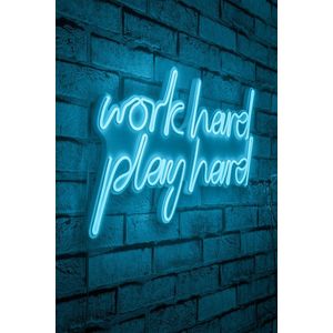 Decoratiune luminoasa LED, Work Hard Play Hard, DC 12 V, Albastru imagine