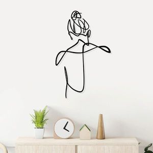 Decoratiune de perete, Woman With Hair Bun, Dimensiune: 39 x 57 cm, Negru imagine
