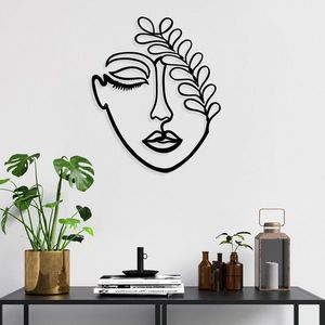 Decoratiune de perete, Woman Face With The Branch, Dimensiune: 40 x 65 cm, Negru imagine
