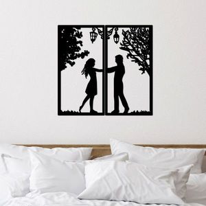 Decoratiune de perete, Meeting With Love, 34 x 66 cm, 2 piese, Negru imagine