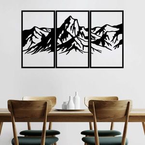 Decoratiune de perete, Mountain 4, 42 x 72 cm, 3 piese, Negru imagine