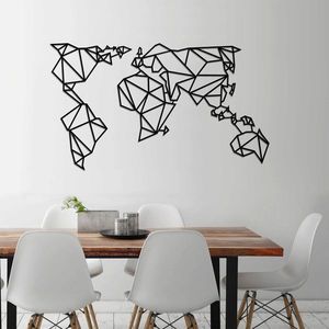 Decoratiune de perete, World Map Metal Decor 4, Dimensiune: 140 x 80 cm, Negru imagine
