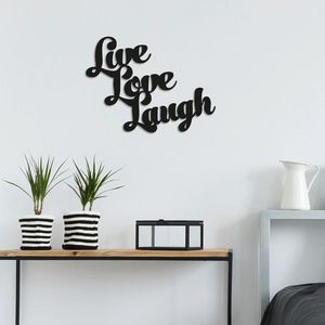 Decoratiune de perete, Live Love Laugh, Dimensiune: 52 x 38 cm, Negru imagine