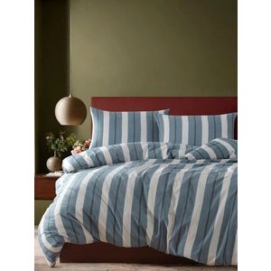 Lenjerie de pat dubla 3 piese, L'essentiel Maison, Helsinki, Bumbac;Poliester, Albastru petrol / Alb imagine