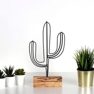 Decoratiune, Cactus, 17x37x3.5 cm, Negru imagine