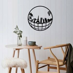 Decoratiune de perete, World Map Metal Decor 5, Dimensiune: 48 x 48 cm, Negru imagine