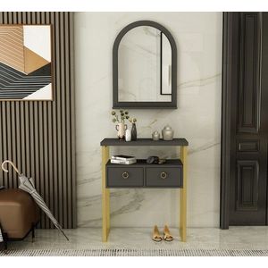 Dulap, Hanah Home, Mipa Mirrored, 75x88x36 cm, Antracit / Aur imagine