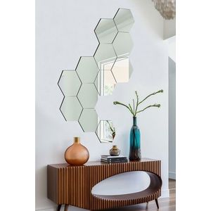 Oglinda decorativa, Hanah Home, Hexagon (12 Pieces), Argintiu imagine