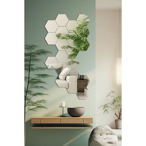 Oglinda decorativa, Hanah Home, Hexagon (20 Pieces), Argintiu imagine