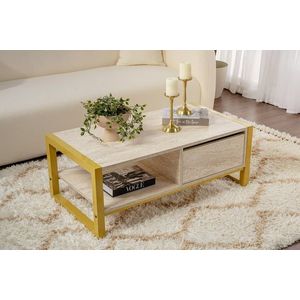 Masuta de cafea, Hanah Home, Haldizen, 105x40x55 cm, Travertin / Auriu imagine