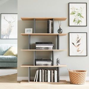 Corp biblioteca, Hanah Home, Harmon, 90x25x127.4 cm, Stejar / Antracit imagine