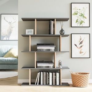 Corp biblioteca, Hanah Home, Harmon, 90x25x127.4 cm, Antracit / Stejar imagine
