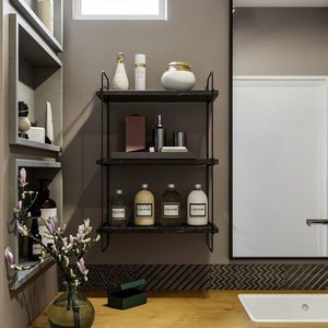 Raft de perete, Hanah Home, Pulalis, 40x66x20 cm, Negru / Marmură imagine