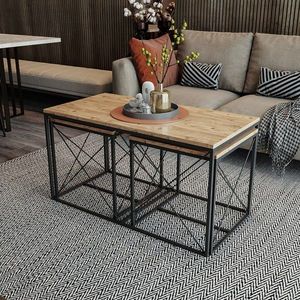 Set masute de cafea, Hanah Home, Defne, Pin Atlantic / Negru imagine