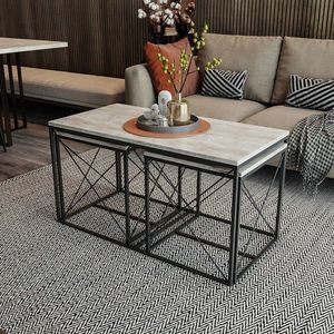 Set masute de cafea, Hanah Home, Defne, Gri deschis / Negru imagine