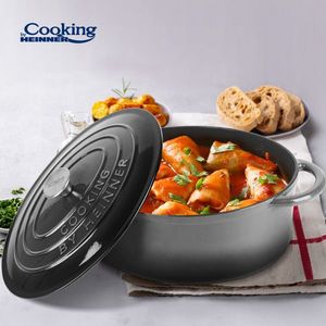 Semioala ovala cu capac Marble Grey, Cooking by Heinner, 33x26.5x11.5 cm, fonta emailata, gri imagine