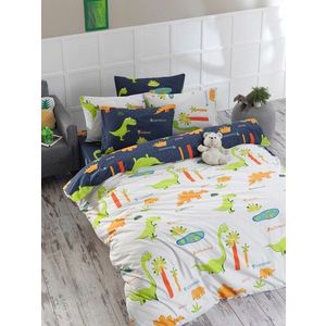 Lenjerie de pat dubla 3 piese, L'essentiel Maison, Dinolar, White / Dark Blue / Green / Orange / Yellow imagine