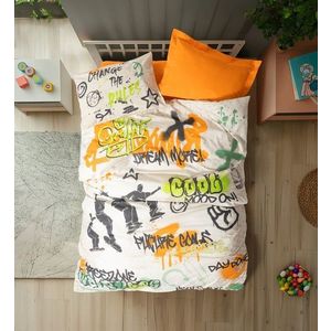 Lenjerie de pat pentru o persoana Young, L'essentiel Maison, Graffiti Fitted, Bumbac Ranforce, Portocaliu imagine