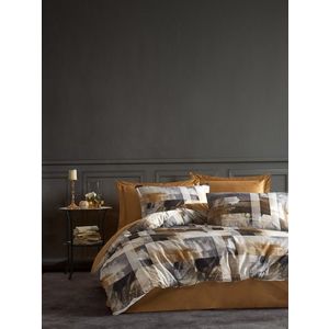 Lenjerie de pat dubla, L'essentiel Maison, Gino, Auriu / Alb / Gri imagine