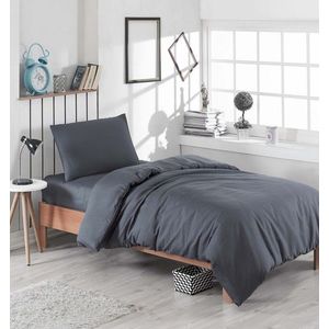 Lenjerie de pat pentru o persoana, L'essentiel Maison, Düzboya, 65% bumbac/35% poliester, Fumuriu imagine