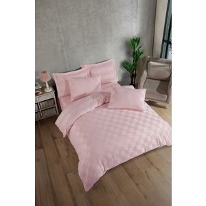 Lenjerie de pat dubla 3 piese, L'essentiel Maison, Kareli Saten, Bumbac;Poliester, Roz pudra imagine