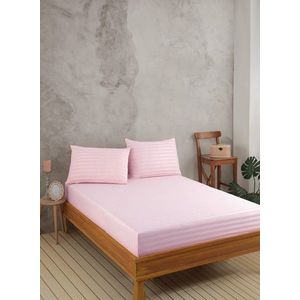 Set de pat pentru o persoana (cearceaf cu elastic si perna) 2 piese, L'essentiel Maison, Water Yollu Saten, Bumbac;Poliester, Roz pudra imagine