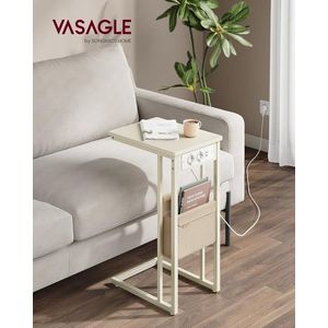 Masuta laterala C Shape, Vasagle, cu priza si porturi USB, 40x30x62 cm, PAL/otel, alb crem imagine