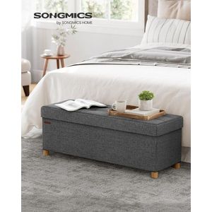 Bancheta cu spatiu de depozitare, Songmics, 110x38x40 cm, max 300 kg, MDF/imitatie de in, gri imagine