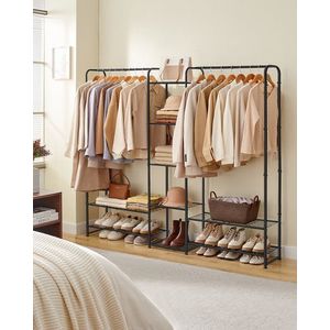 Suport pentru umerase cu rafturi, Songmics, 183x29x158.4 cm, otel, negru imagine