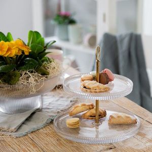 Suport prajituri cu 2 nivele Curly, Ambition, 19 cm/24 cm, otel/sticla, argintiu/transparent imagine