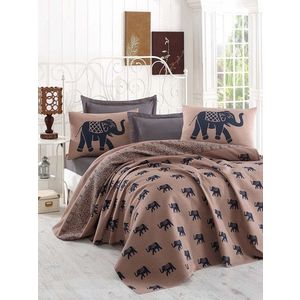 Cuvertura de pat dubla, Eponj Home, Fil Blue, 200x235 cm, 100% bumbac, maro/bleumarin imagine