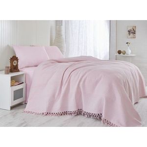 Cuvertura de pat dubla, Saheser, 117 - Powder, 220x240 cm, 100% bumbac, 340 gr/m², roz deschis imagine