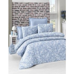 Lenjerie de pat dubla King Size, Victoria, Verano Blue, 6 piese, 100% bumbac satinat, tesatura Jacquard, albastru imagine
