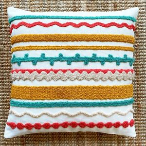 Perna, Rayas, 43x43 cm, Coral închis / Verde / Muștar / Galben imagine