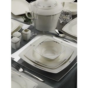 Serviciu de masa, 62 piese, Kutahya Porselen, BNMR62YT1060520, portelan, alb/negru imagine