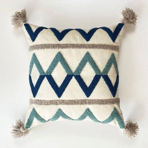 Set perne decorative , Beach House Velvet Pillow Set With İnsert, Turcoaz / Gri / Bleumarin / Alb imagine