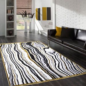 Covor, HE246, 150x230 cm, Alb / Negru / Gri / Auriu imagine