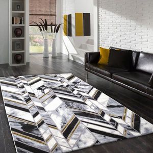 Covor, HE257, 150x230 cm, Alb / Negru / Gri / Auriu imagine