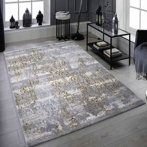 Covor, HE18, 200x290 cm, Gri / Alb / Auriu imagine