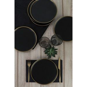 Set 6 platouri pentru desert ST039006F956A, Keramika, 22x22x2.5 cm, gresie, negru imagine