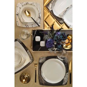 Serviciu de masa 53 piese INBNMR53YT43011444, Kutahya Porselen, portelan, alb/auriu imagine