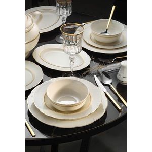 Serviciu de masa 62 piese BNOLY62YT1138021, Kutahya Porselen, ceramica, alb/auriu imagine