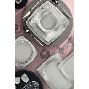 Serviciu de masa 62 piese BNMR62YT430122626, Kutahya Porselen, portelan, alb/argintiu imagine