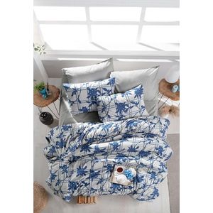 Lenjerie de pat dubla, L'essentiel Maison, Lilly, Albastru inchis/Alb imagine