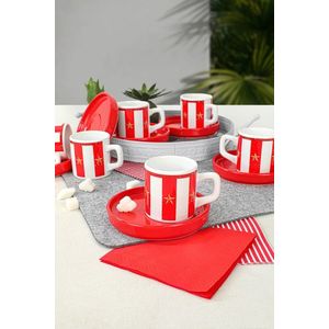 Set cesti de cafea, Hermia, 275KRM1608, Antibacterian, Rosu/Alb imagine